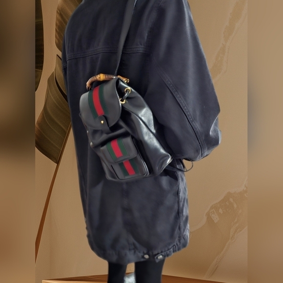 Gucci Handbags - VINTAGE GUCCI Mini Leather Backpack Bamboo handle